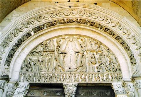 Tympanum, with Christ seated in judgement surrounded by a host
